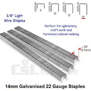 Box of 10000 22 Gauge Light Wire Galvanised Staples 9.5mm Wide 14mm Long