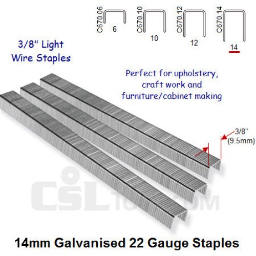 Box of 10000 22 Gauge Light Wire Galvanised Staples 9.5mm Wide 14mm Long