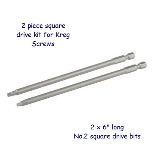 Pack of 2 Square Drive Bits 152mm Long for Kreg Screws