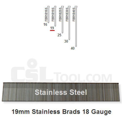 Box of 5000 18 Gauge Stainless Steel Brads 19mm Long