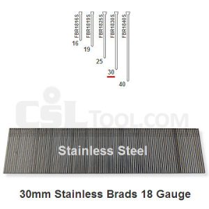 Box of 5000 18 Gauge Stainless Steel Brads 30mm Long