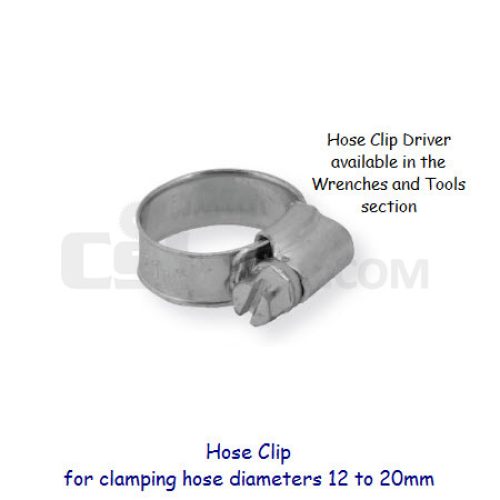 Hose Clip for 12 to 20mm diameter hose with 1/4″ slotted hex drive