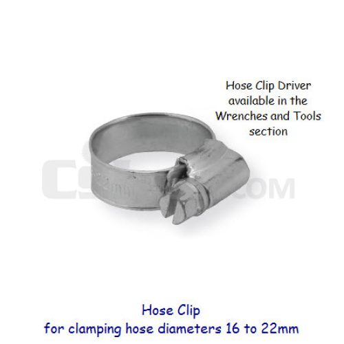 Hose Clip for 16 to 22mm diameter hose with 1/4″ slotted hex drive