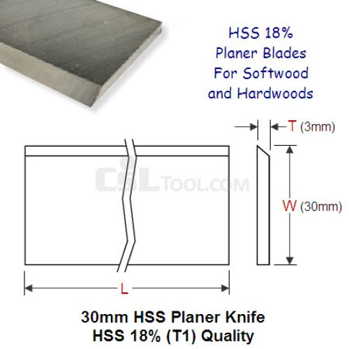 One Piece 30mm Wide HSS 18% (T1) Planer Knife 240mm Long
