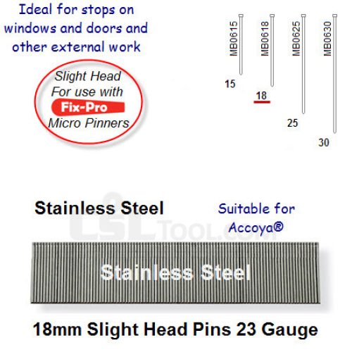 Box of 9600 23 Gauge Stainless Steel Slight Head Pins 18mm Long