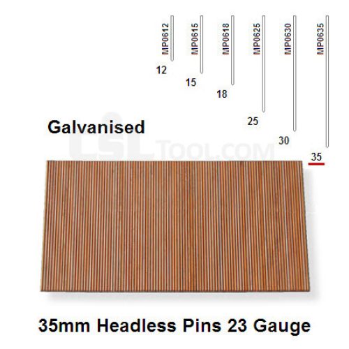 Box of 10000 23 Gauge Galvanised Headless Pins 35mm Long