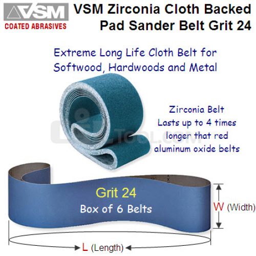 6 Pack Long Life Narrow Cloth Belts 150mm x 1090mm x Grit 24 Zirconia
