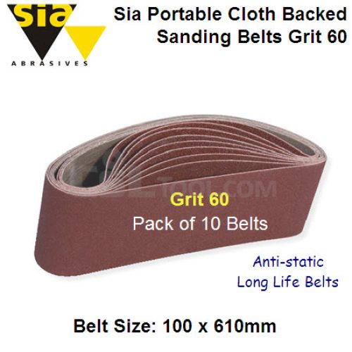 10 Pack Portable Cloth Belts 100mm x 610mm x Grit 60 ALOX