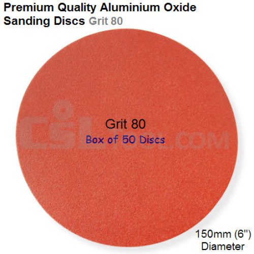 Box of 50 Velcro Backed 150mm Diameter 80 Grit No Hole Sanding Discs