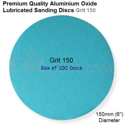Box of 100 Velcro Backed 150mm Diameter 150 Grit Lubricated No Hole Sanding Discs