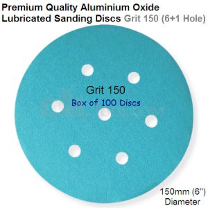Box of 100 Velcro Backed 150mm Diameter 150 Grit Lubricated 6+1 Hole Sanding Discs