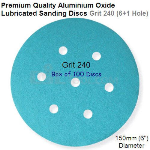 Box of 100 Velcro Backed 150mm Diameter 240 Grit Lubricated 6+1 Hole Sanding Discs
