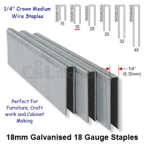 Box of 5000 18 Gauge Medium Wire Galvanised Staples 6mm Wide 18mm Long
