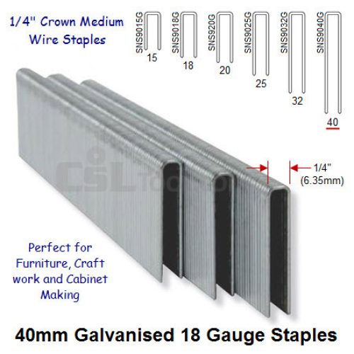 Box of 5000 18 Gauge Medium Wire Galvanised Staples 6mm Wide 40mm Long