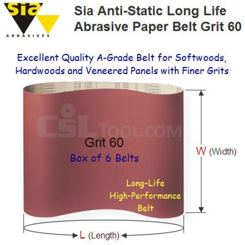 6 Pack High Performance Wide Paper Belts 915mm x 2050mm x Grit 60