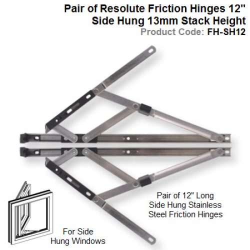 Pair of Resolute Friction Hinges 12″ Side Hung 13mm Stack Height