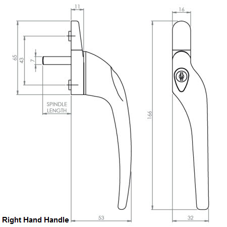 Prestige GX0 Cranked Window Espag Handle Right Hand Locking Black Finish