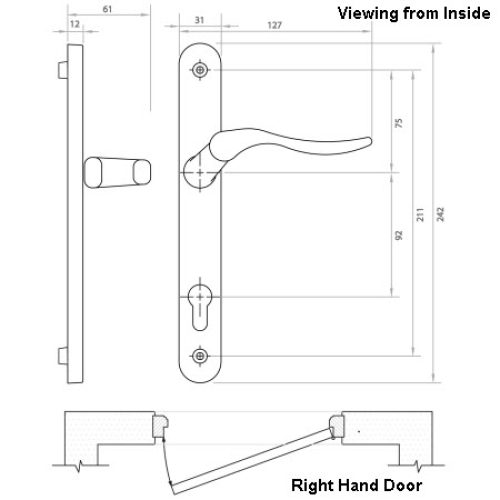 Prestige Swan Neck Right Hand Lever Handle Set for External Door Satin Chrome Finish