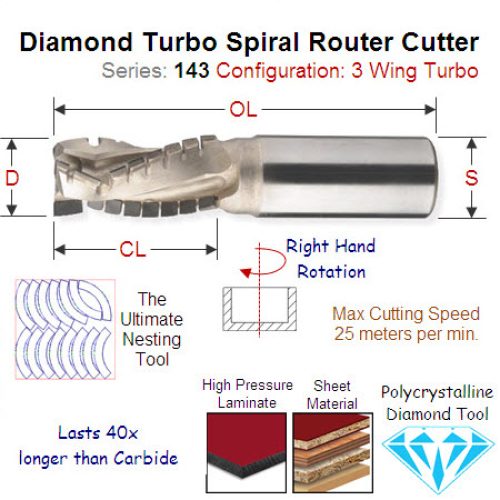 12mm Turbo 3 Flute Spiral Diamond Tool (3+1) 143.121.61