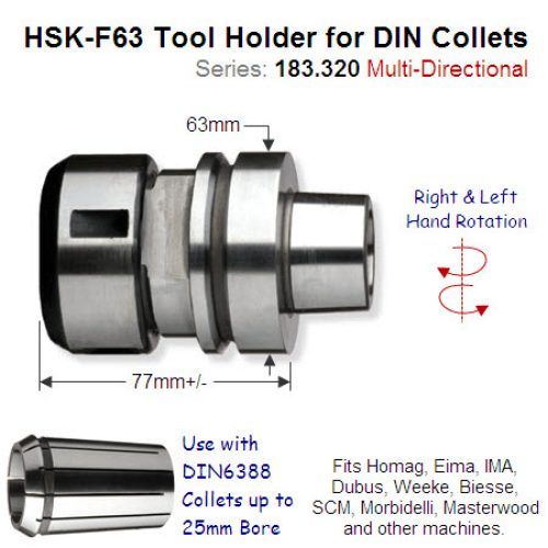 HSK-F63 Right-Hand Toolholder for DIN6388 Precision Collet 183.320.01