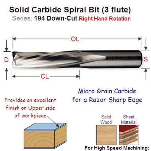 10mm Right Hand Downcut Solid Carbide Spiral (3 Flute) 194.100.11