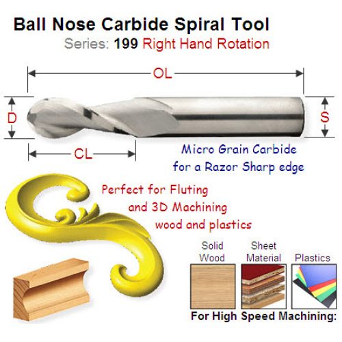 6mm Right Hand BallNose Spiral for Fluting and 3D Machining 199.060.11