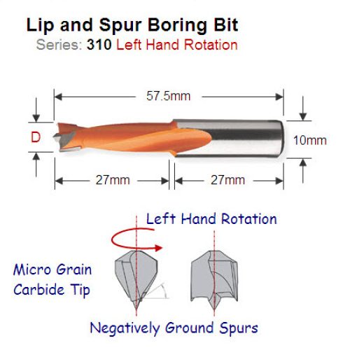 Premium Quality 7mm Left Hand Lip and Spur Boring Bit 310.070.12