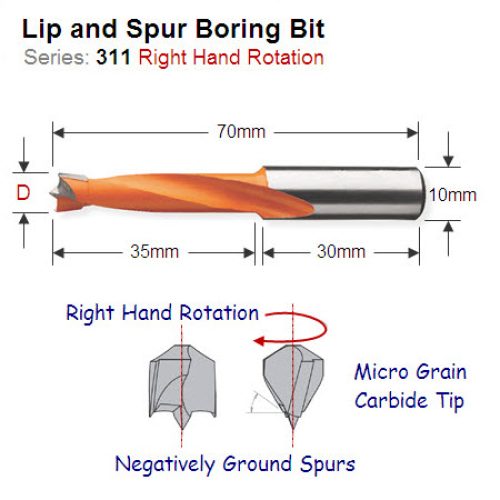 Premium Quality 4.5mm Right Hand Lip and Spur Boring Bit 311.045.11