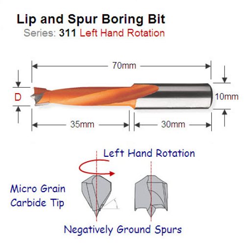 Premium Quality 4.76mm Left Hand Lip and Spur Boring Bit 311.047.12