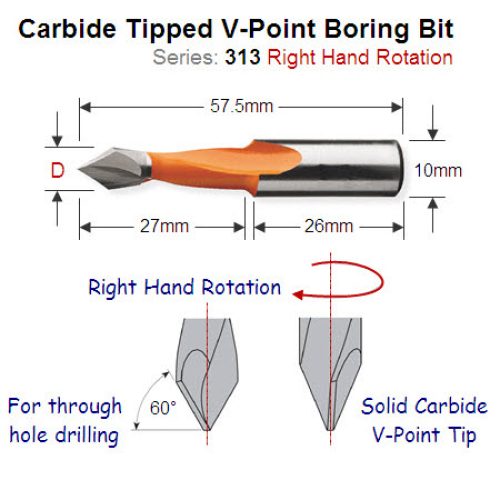 Premium Quality 10mm Right Hand V-Point Boring Bit 313.100.11