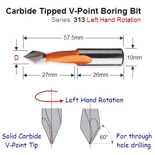 Premium Quality 10mm Left Hand V-Point Boring Bit 313.100.12