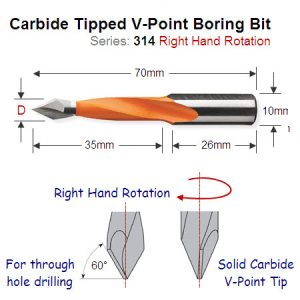 Premium Quality 9.52mm Right Hand V-Point Boring Bit 314.095.11