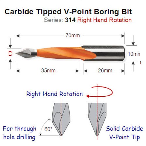 Premium Quality 4.76mm Right Hand V-Point Boring Bit 314.047.11