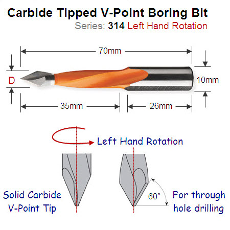 Premium Quality 5mm Left Hand V-Point Boring Bit 314.050.12