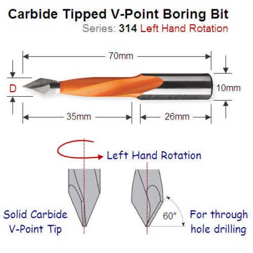 Premium Quality 9.52mm Left Hand V-Point Boring Bit 314.095.12