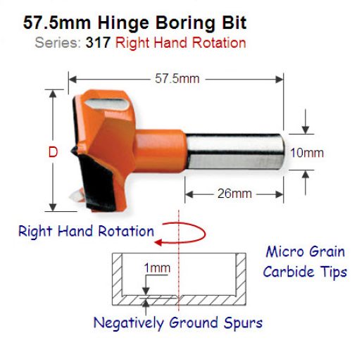 Premium Quality 60mm Right Hand Hinge Boring Bit 317.600.11
