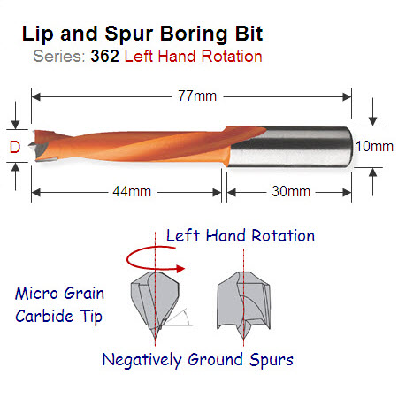 Premium Quality 8mm Left Hand Lip and Spur Boring Bit 362.080.12