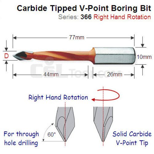 Premium Quality 10mm Right Hand V-Point Boring Bit 366.100.11