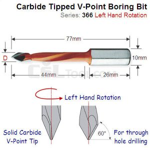 Premium Quality 8mm Left Hand V-Point Boring Bit 366.080.12