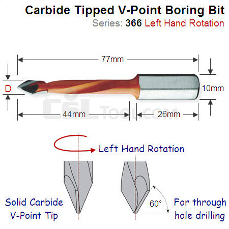 Premium Quality 12mm Left Hand V-Point Boring Bit 366.120.12