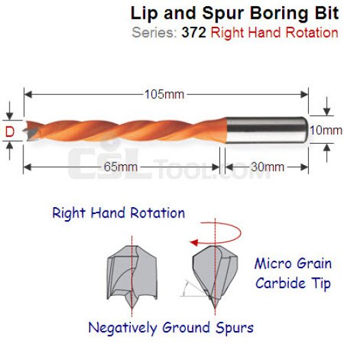 12mm Right Hand Long Reach Lip and Spur Boring Bit 372.120.11