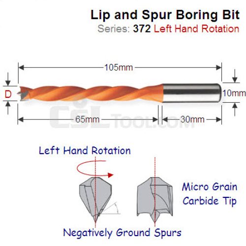 10mm Left Hand Long Reach Lip and Spur Boring Bit 372.100.12