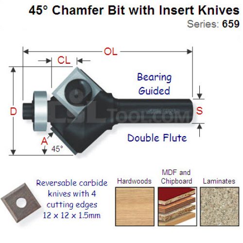 29mm Bearing Guided Chamfering Bit with Insert Knives 659.646.11