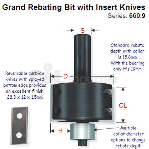 16mm deep Grand Rebating Router Bit with Insert Knives 660.990.11