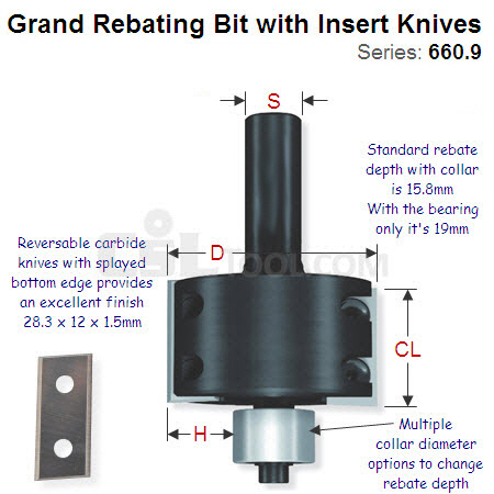 16mm deep Grand Rebating Router Bit with Insert Knives 660.990.11