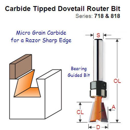 Premium Quality Bearing Guided Dovetail Router Bit 718.098.11B