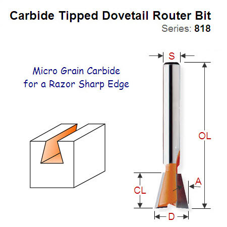 Premium Quality Dovetail Router Bit 818.158.11