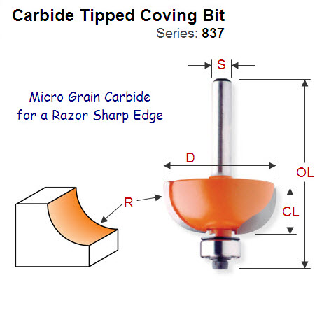 1/2" Radius Premium Quality Coving Bit 837.350.11