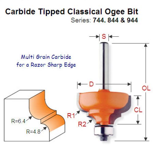 Multi Radius (6.4-4.8mm) Premium Quality Classical Ogee Bit 844.350.11