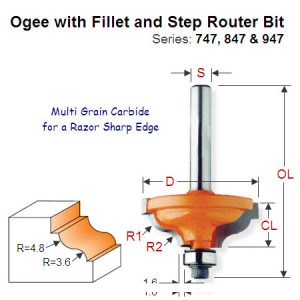 Multi Radius (4.8-3.6mm) Premium Quality Ogee with Fillet and Step Bit 747.325.11